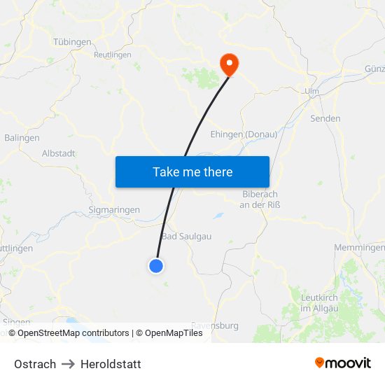 Ostrach to Heroldstatt map