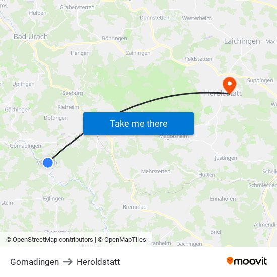 Gomadingen to Heroldstatt map