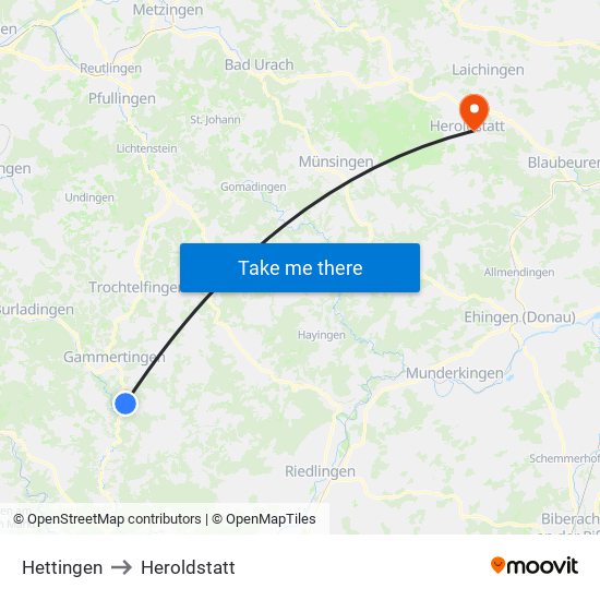 Hettingen to Heroldstatt map