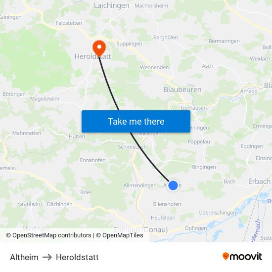 Altheim to Heroldstatt map