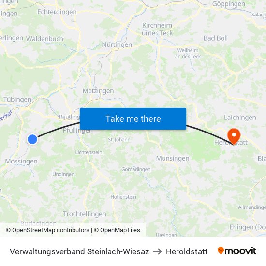 Verwaltungsverband Steinlach-Wiesaz to Heroldstatt map