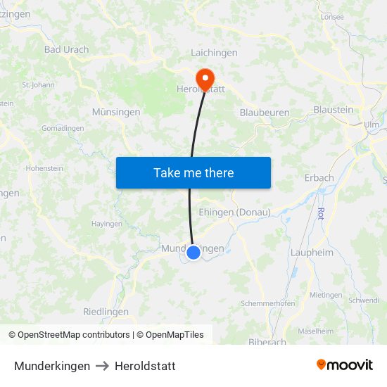 Munderkingen to Heroldstatt map