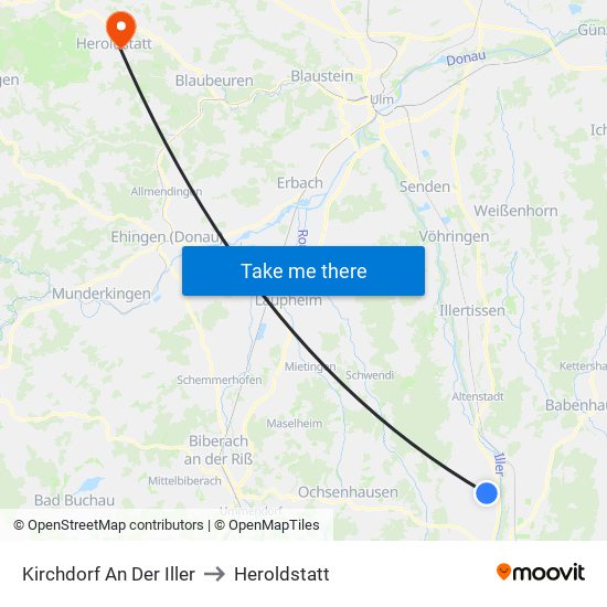 Kirchdorf An Der Iller to Heroldstatt map