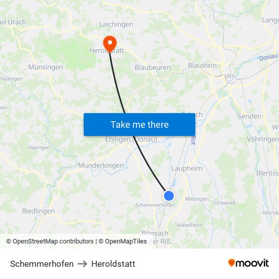 Schemmerhofen to Heroldstatt map