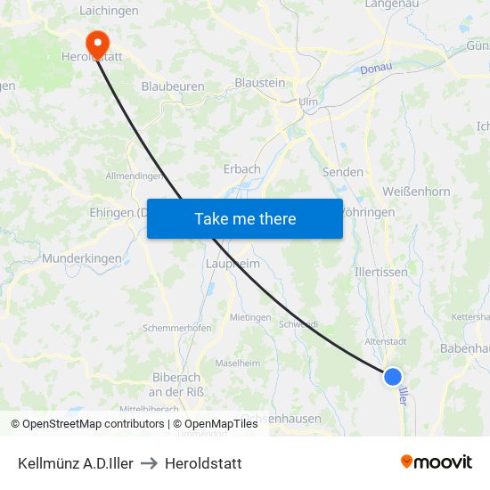 Kellmünz A.D.Iller to Heroldstatt map