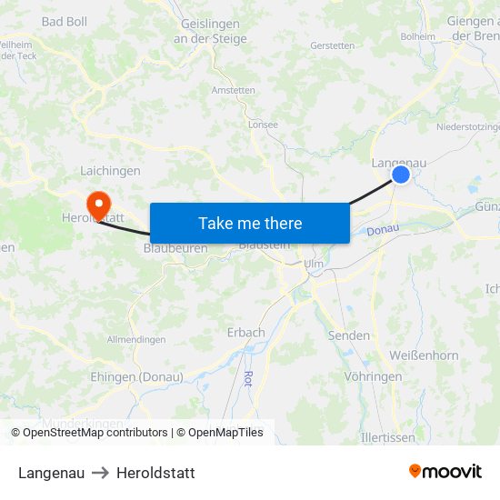 Langenau to Heroldstatt map