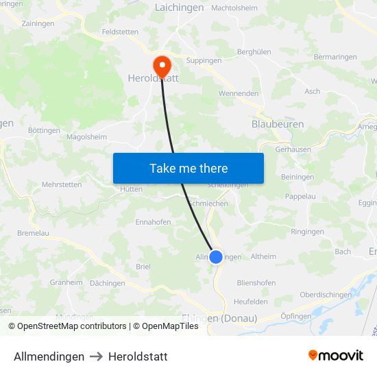 Allmendingen to Heroldstatt map