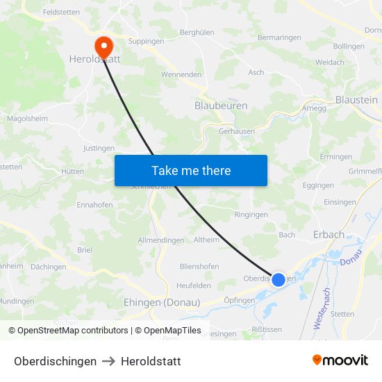 Oberdischingen to Heroldstatt map
