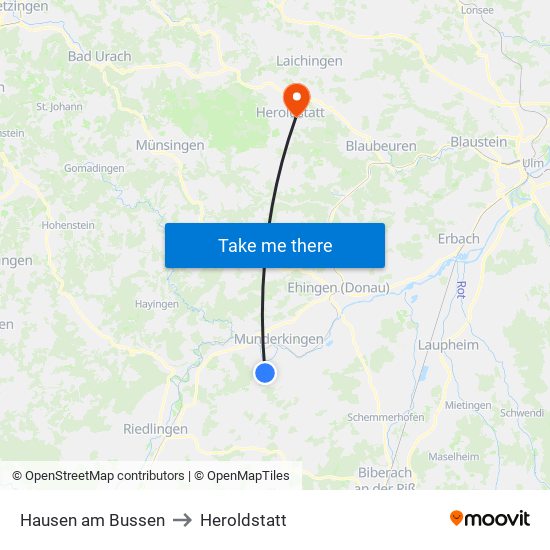 Hausen am Bussen to Heroldstatt map
