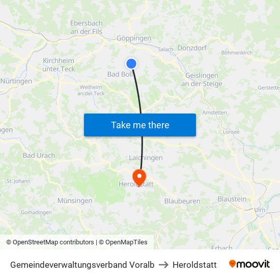 Gemeindeverwaltungsverband Voralb to Heroldstatt map