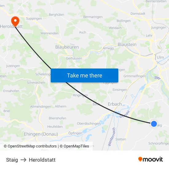 Staig to Heroldstatt map