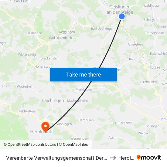Vereinbarte Verwaltungsgemeinschaft Der Stadt Geislingen An Der Steige to Heroldstatt map