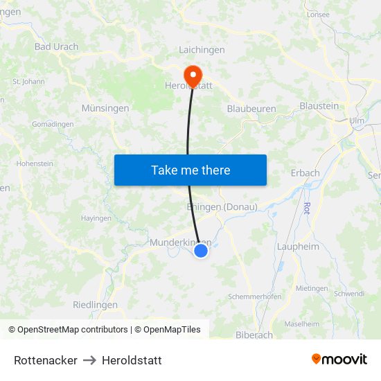 Rottenacker to Heroldstatt map