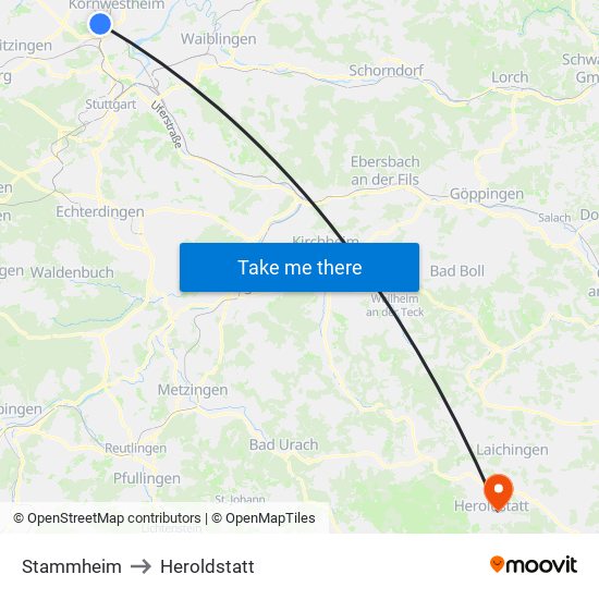 Stammheim to Heroldstatt map