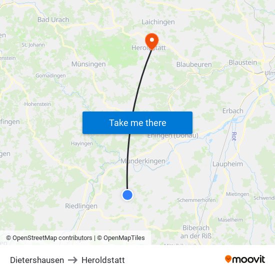 Dietershausen to Heroldstatt map