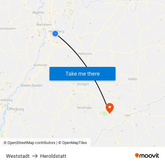Weststadt to Heroldstatt map