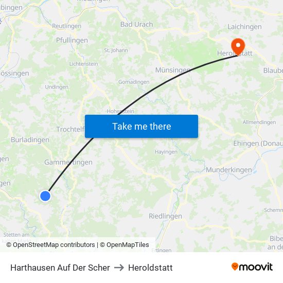 Harthausen Auf Der Scher to Heroldstatt map