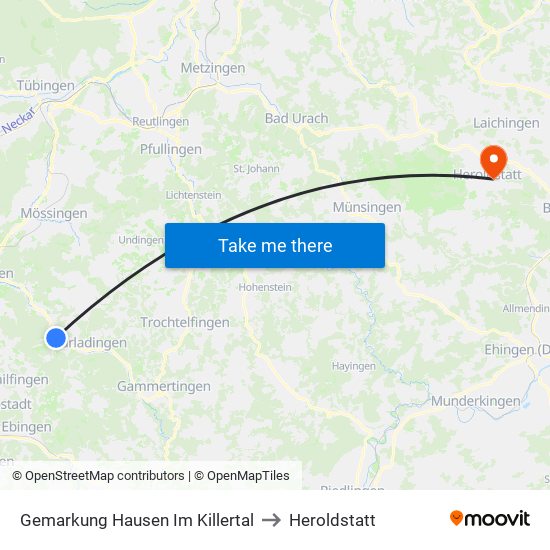 Gemarkung Hausen Im Killertal to Heroldstatt map