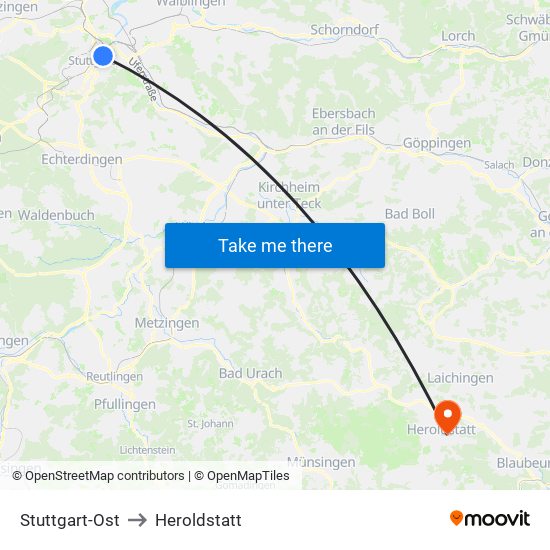Stuttgart-Ost to Heroldstatt map