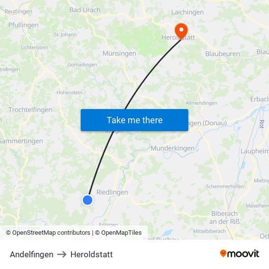 Andelfingen to Heroldstatt map