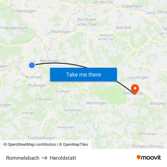 Rommelsbach to Heroldstatt map