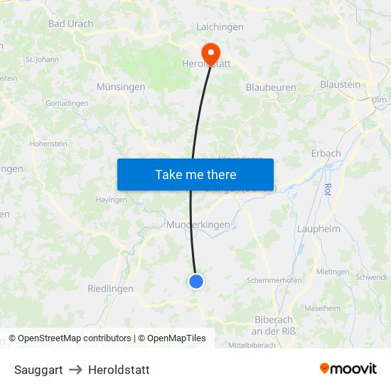 Sauggart to Heroldstatt map