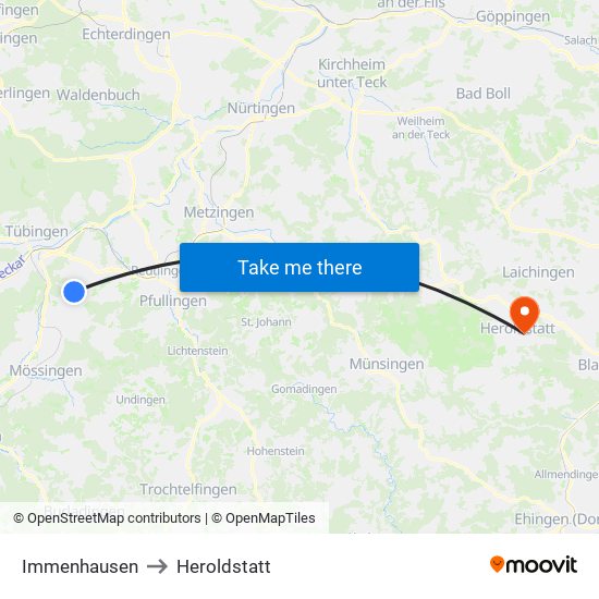 Immenhausen to Heroldstatt map