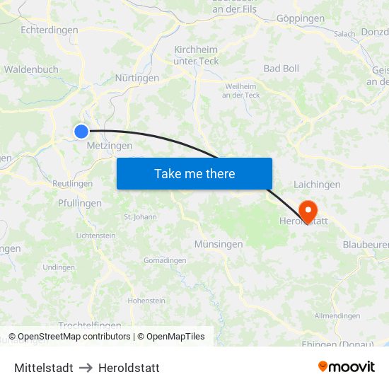 Mittelstadt to Heroldstatt map