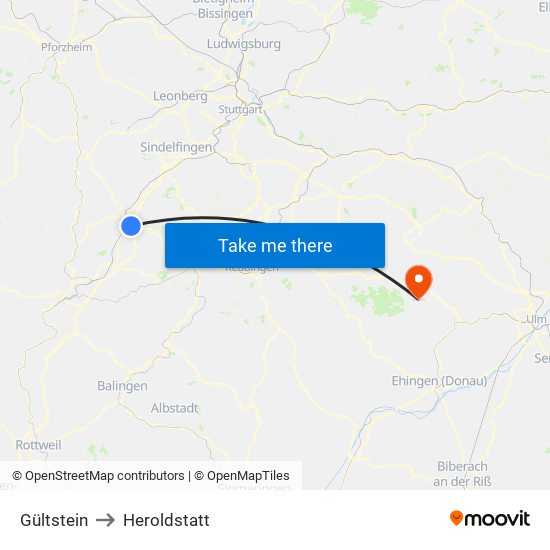 Gültstein to Heroldstatt map