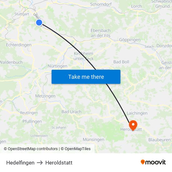 Hedelfingen to Heroldstatt map