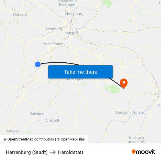 Herrenberg (Stadt) to Heroldstatt map