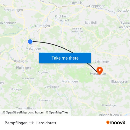 Bempflingen to Heroldstatt map