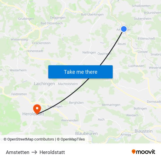 Amstetten to Heroldstatt map