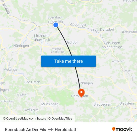 Ebersbach An Der Fils to Heroldstatt map