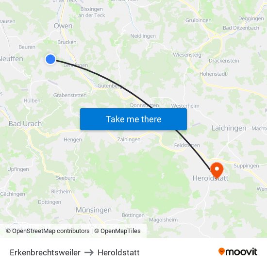 Erkenbrechtsweiler to Heroldstatt map