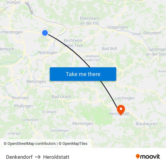 Denkendorf to Heroldstatt map