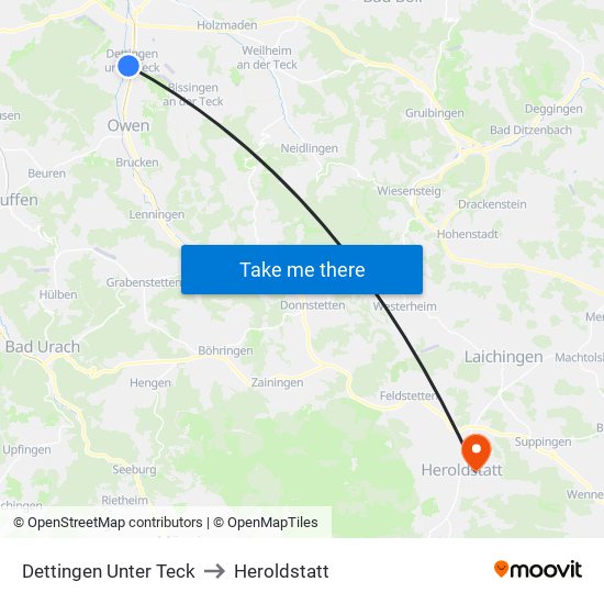 Dettingen Unter Teck to Heroldstatt map