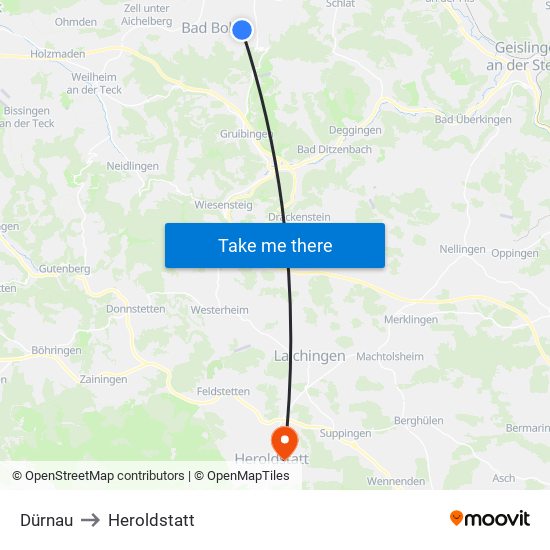 Dürnau to Heroldstatt map