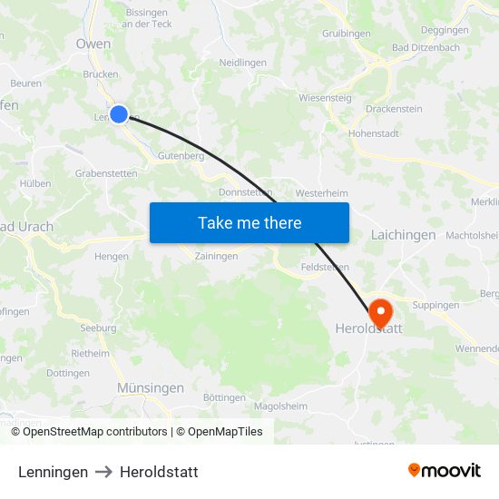 Lenningen to Heroldstatt map