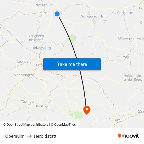 Obersulm to Heroldstatt map