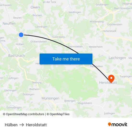 Hülben to Heroldstatt map