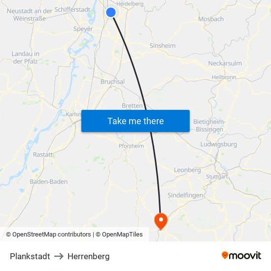 Plankstadt to Herrenberg map