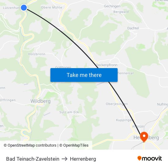 Bad Teinach-Zavelstein to Herrenberg map