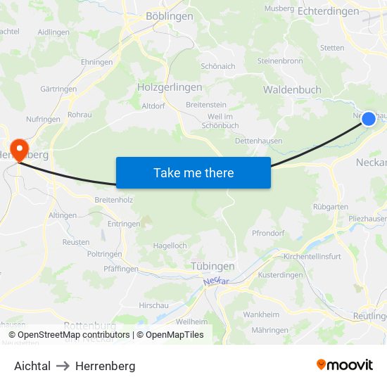 Aichtal to Herrenberg map