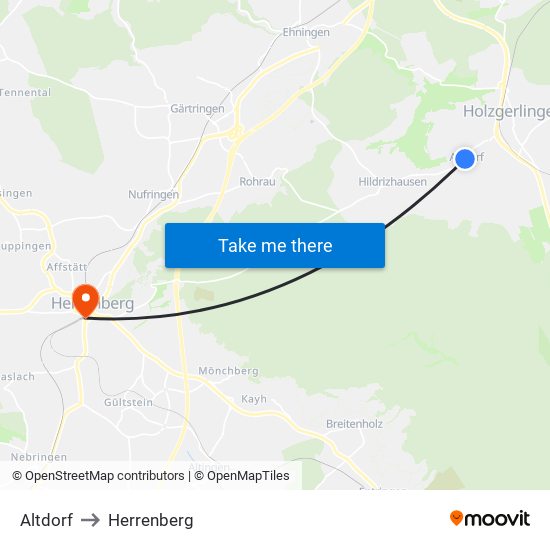 Altdorf to Herrenberg map