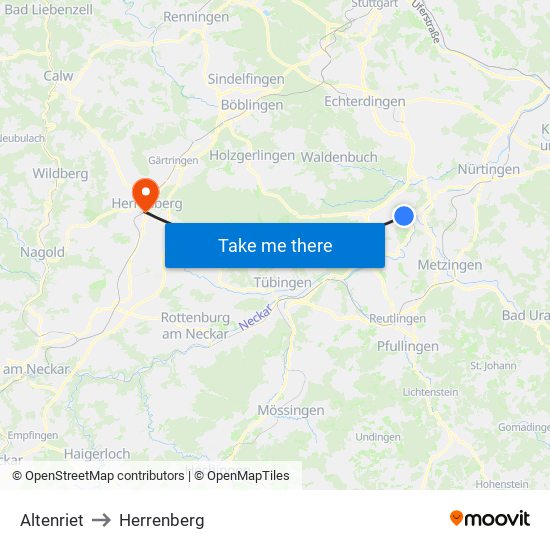 Altenriet to Herrenberg map