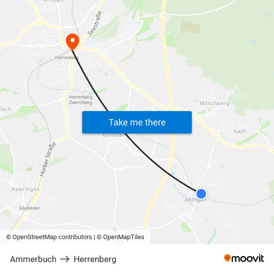 Ammerbuch to Herrenberg map