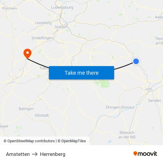 Amstetten to Herrenberg map