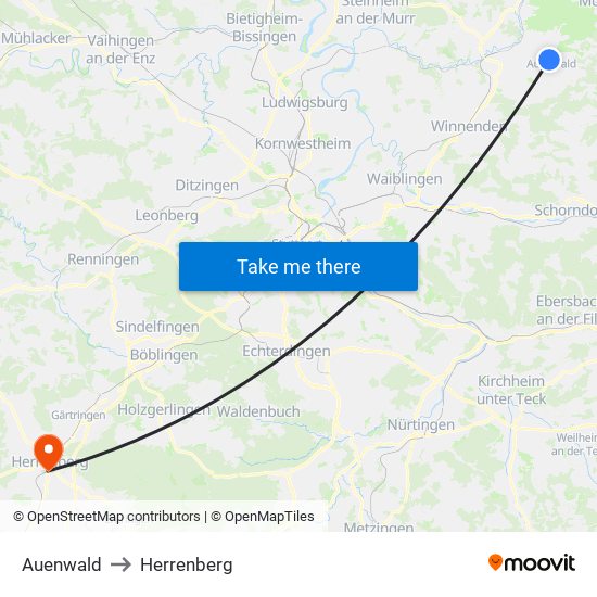 Auenwald to Herrenberg map