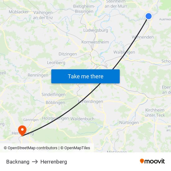 Backnang to Herrenberg map